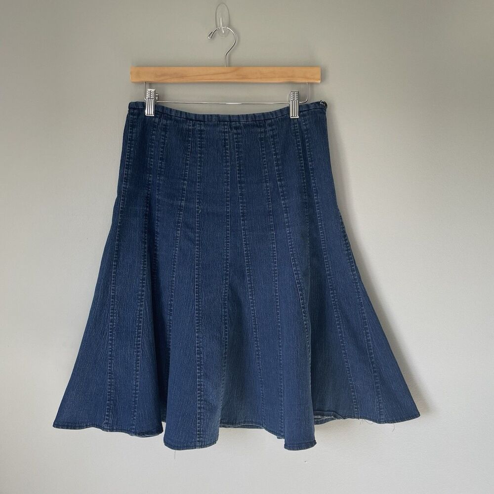 Larry Levine Stretch Vtg. Denim Pleated Trumpet Midi Skirt Cottagecore Size 10